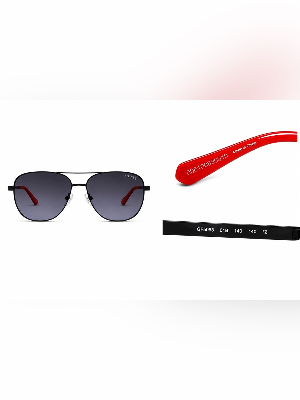 Guess Men's Black Frame Sunglasses with Red Temple Tips